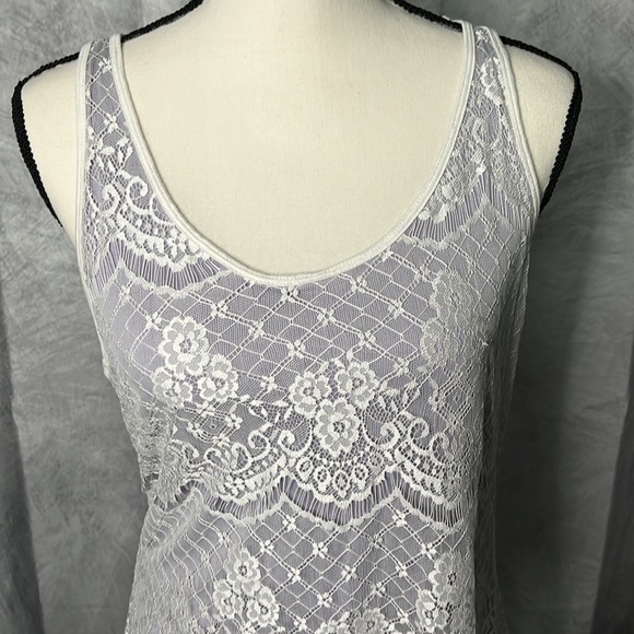 Maurices Lavender Racerback Tank Top with White Lace Overlay - Size Medium - Picture 2 of 15